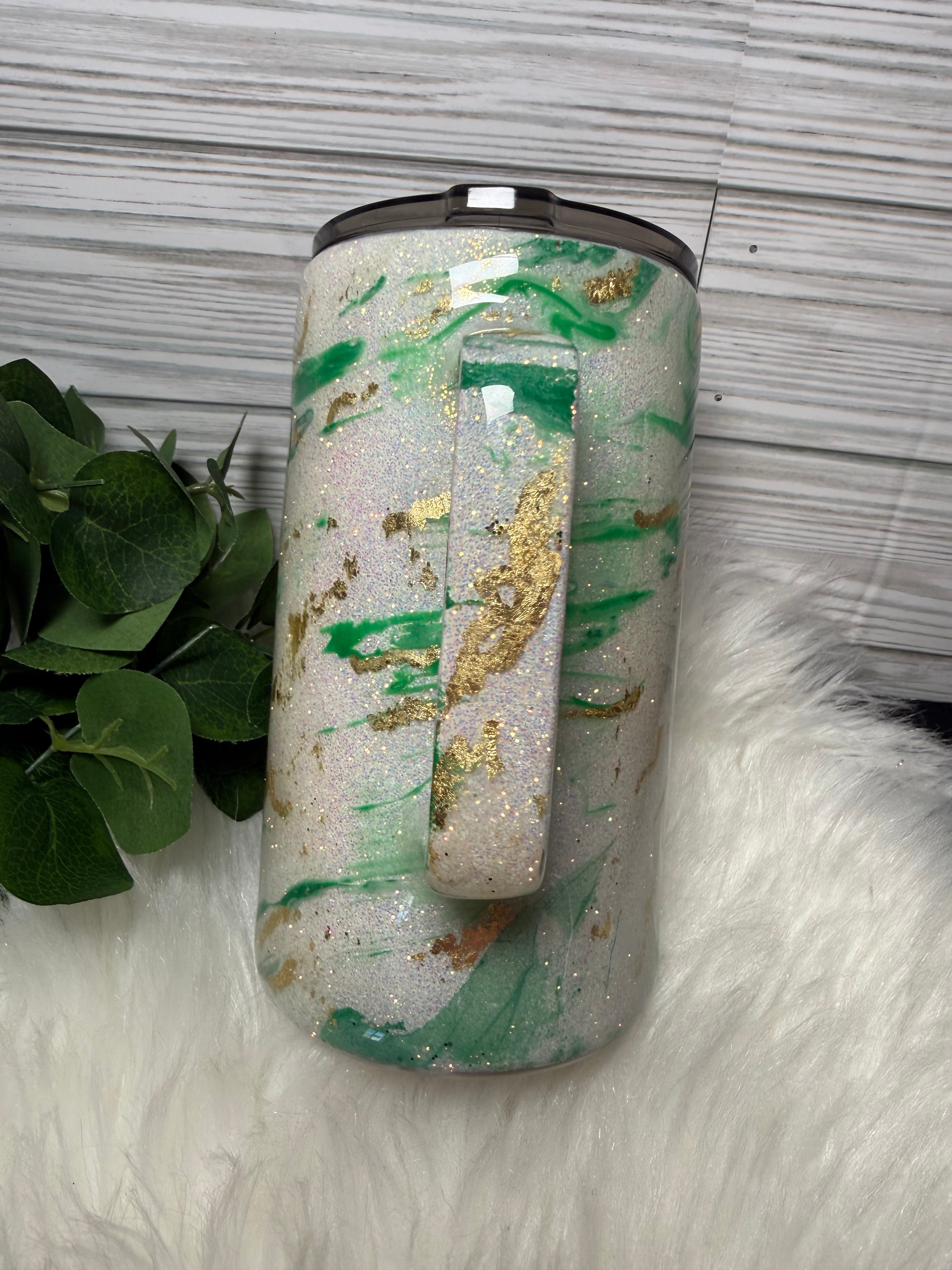 Emerald Luxe Marble – 20oz Glitter Camper Mug
