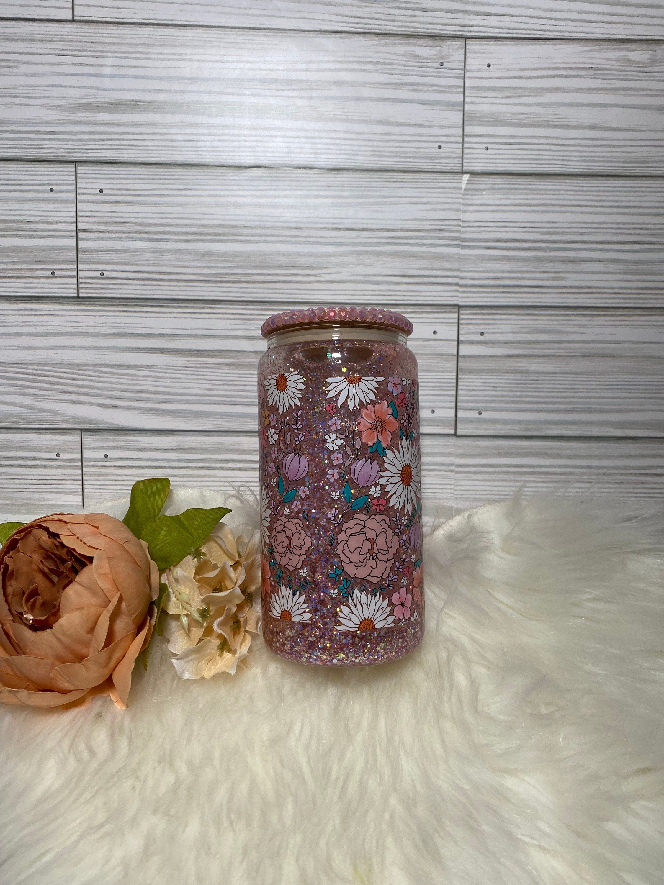 snowglobe glass tumbler w/ rhinestone top
