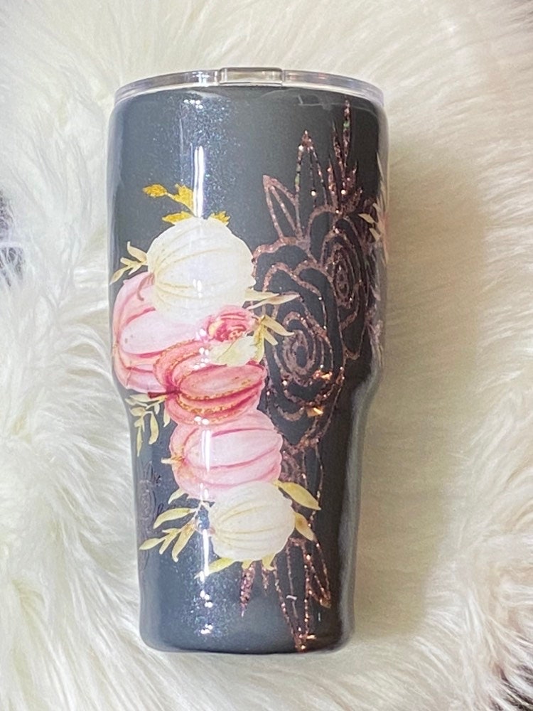 Pumpkin Floral peak a boo tumbler